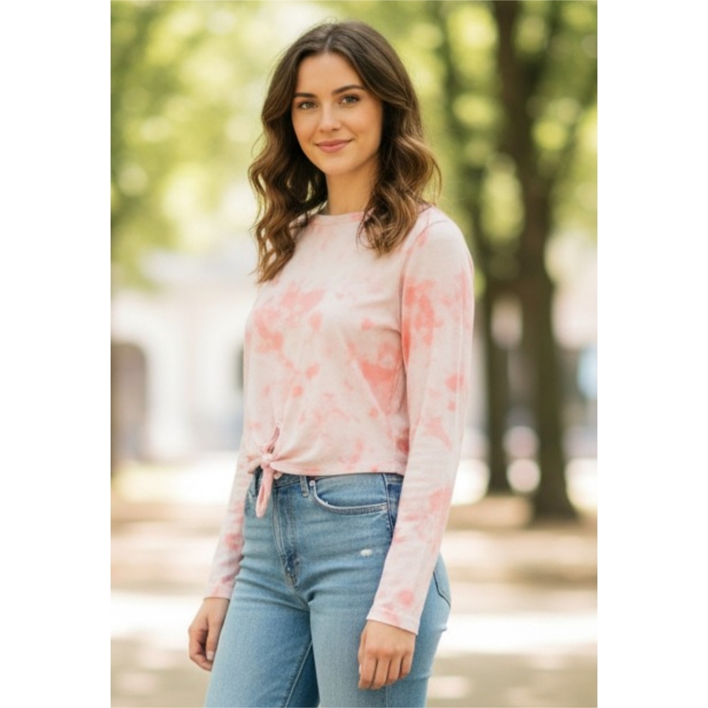 FEATHERS Pink Tie Dye Knot front  top Size L